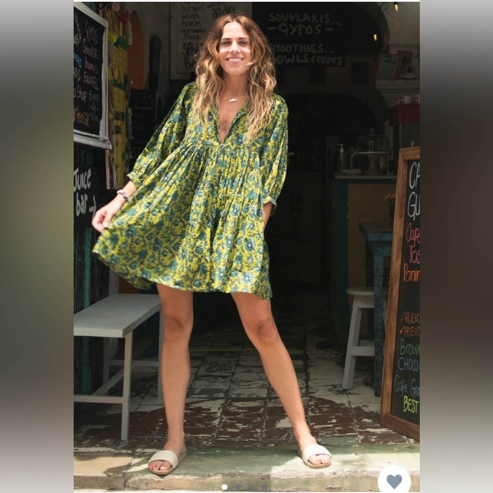 Aimee Mini Tunic Dress - Blue Green Floral